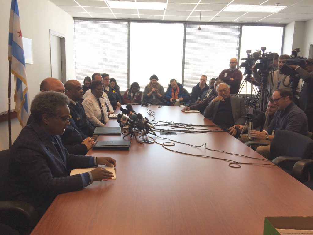 Police Supt. Eddie Johnson and Police Board President Lori Lightfoot briefing reports on roadmap for reform